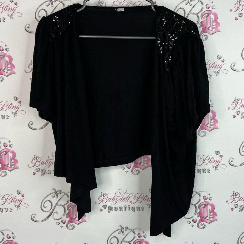 Cardigan shrug bolero sparkly sequins y2k flowy Elegant Black Women's Sweater